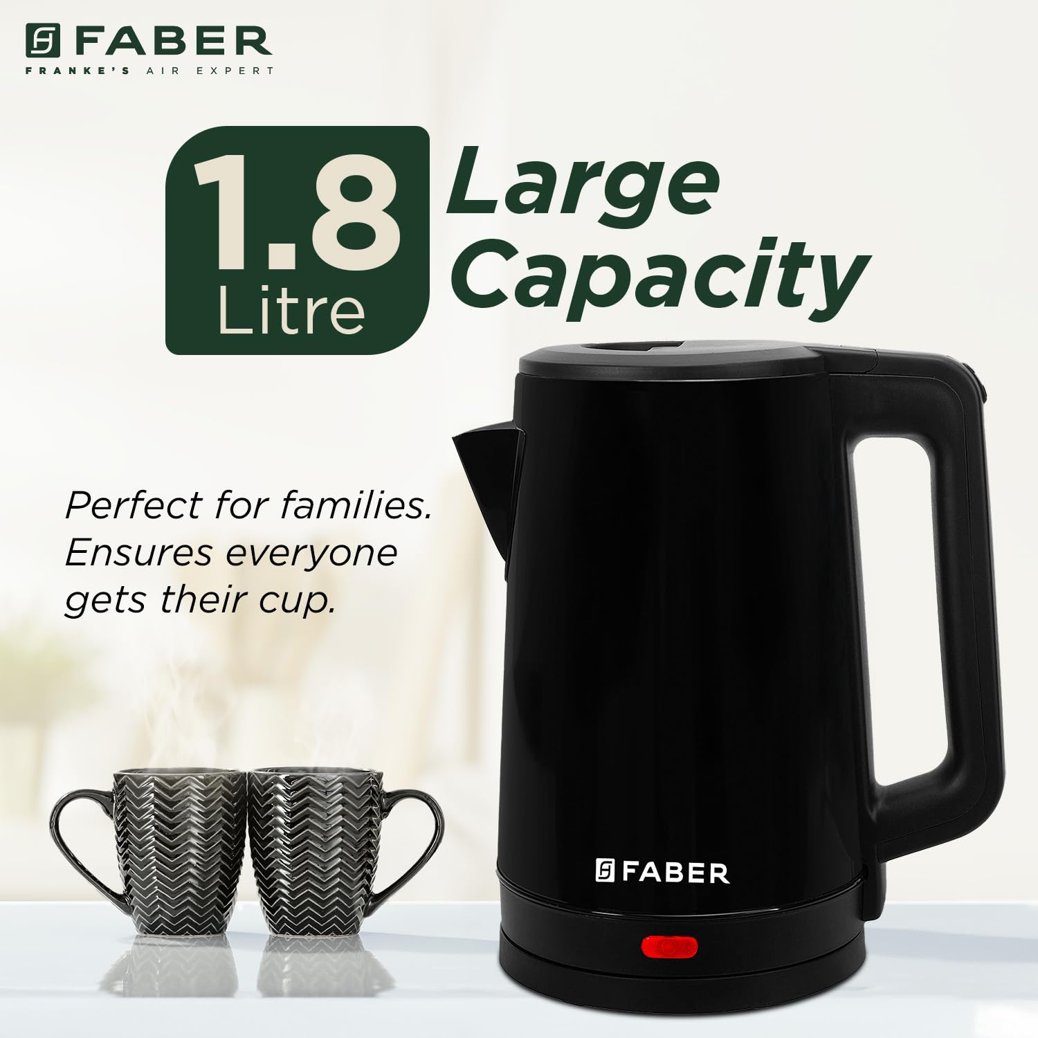 Faber Electric Water Kettle 1.8L 1500W 3x Protection Auto Off